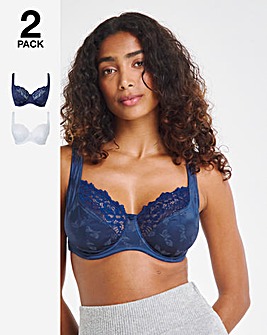 Pretty Secrets Laura 2 Pack Full Cup Wired Bras B-H -Navy/White