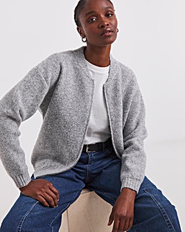 Grey Knitted Ribbed Bomber Jacket