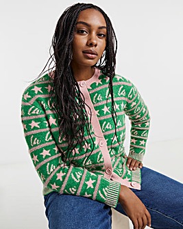 Green & Pink Fa La La La Christmas Cardigan