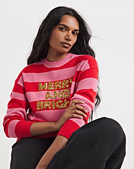 Pink & Red Merry and Bright Christmas Jumper
