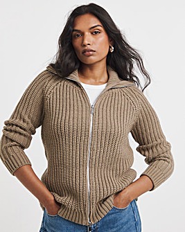Mocha Chunky Zip Through Cardigan