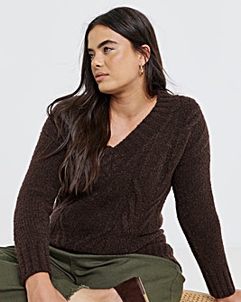 Chocolate V-Neck Cable Boucle Tunic