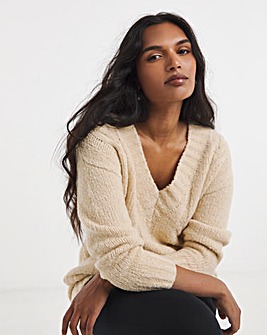 Oatmeal V-Neck Cable Boucle Tunic