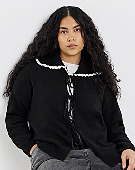 Simply Be Snug Black Tie Front Collar Cardigan