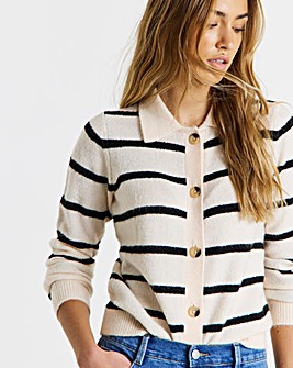 Simply Be Stripe Button Through Collar Cardigan