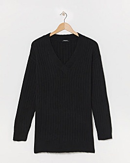 Simply Be Black Slouchy V Neck Ribbed Longline Jumper