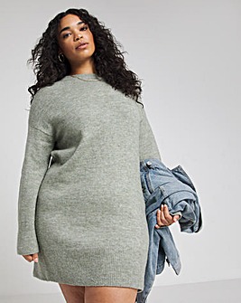 Sage Crew Neck Mini Jumper Dress