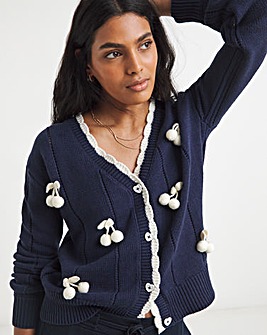 Simply Be Navy 3D Cherry Pointelle Cardigan