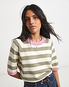 Simply Be Contrast Stripe Half Sleeve Knitted Jumper