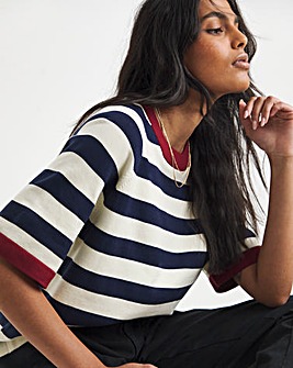 Simply Be Contrast Stripe Half Sleeve Knitted Jumper