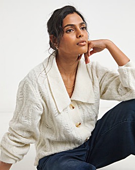 Simply Be Ivory Cable Knit Collar Cardigan