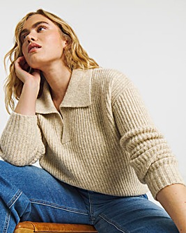 Simply Be Neutral Collared Rib Jumper