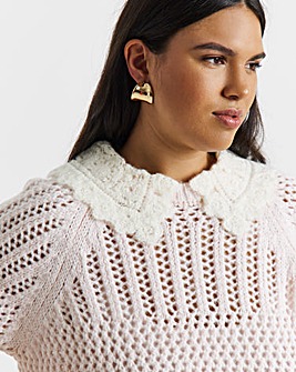 Simply Be Collared Pointelle Knitted Top