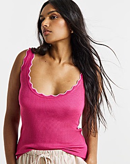 Pink Contrast Scallop Rib Knit Vest