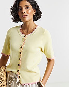 Contrast Yellow Scallop Detail Short Sleeve Cardigan