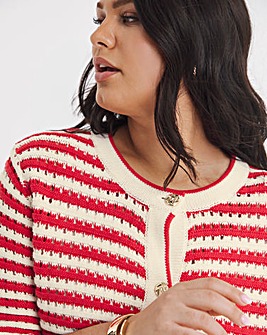 Red Stripe Short Sleeve Frill Cardigan