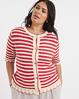 Red Stripe Short Sleeve Frill Cardigan