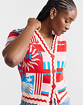 Short Sleeve Graphic Print Cardigan