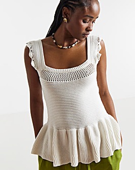 Ivory Crochet Square Neck Frill Top