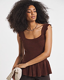 Chocolate Crochet Square Neck Frill Top