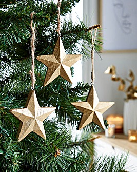 Christmas 6 Gold Wooden Star Baubles