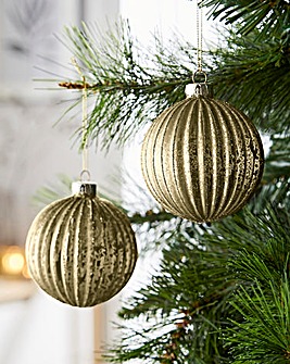 Christmas 6 Ribbed Glass Baubles