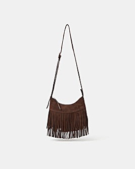 Accessorize Fringe Suede Crossbody Bag