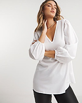 White Long Sleeve V Neck Boxy Top