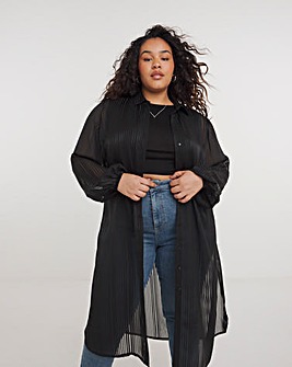 Black Sheer Longline Striped Shirt