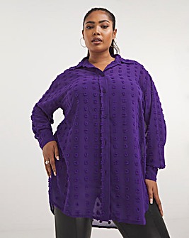 Purple Relaxed Dip Back Georgette Dobby Shirt