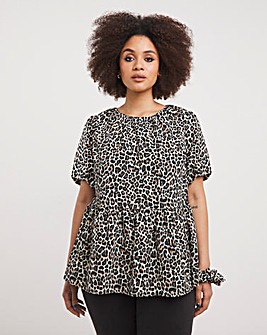 Leopard Print Puff Sleeve Smock Top with Matching Scrunchie