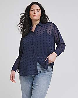 Navy Relaxed Dip Back Georgette Dobby Shirt