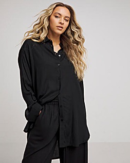 Black Long Sleeve Viscose Relaxed Shirt