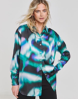 Abstract Print Relaxed Fit Satin Shirt