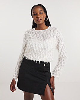Ivory Long Sleeve Fluffy Top