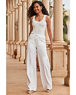 Sosandar Ivory Relaxed Fit Wide Leg Trousers