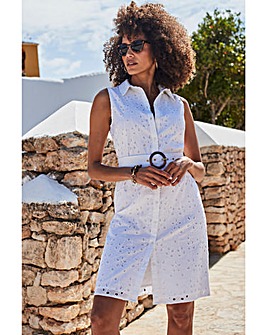 Sosandar Broderie Sleeveless Shirt Dress