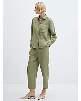 Mango Linen Tie Waist Beaded Trousers