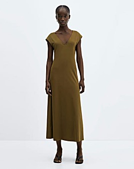 Mango Brown V Neck Midaxi Dica Dress