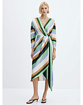 Mango Wrap Front Multi Stripe Verdi Dress