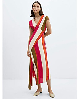 Mango Side Split Red/ White Stripe Cherry Dress