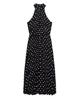 Mango Adela Polka Dot Pleated Midi Dress