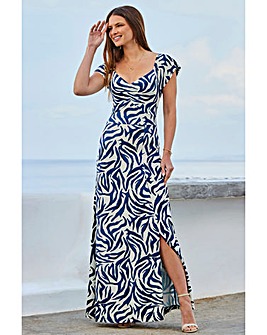 Sosandar Animal Print Split Detail Maxi Jersey Dress