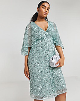 Maya Deluxe Fully Embellished Faux Wrap Midi Dress