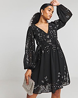 Maya Deluxe Blouson Embellished Mini Dress