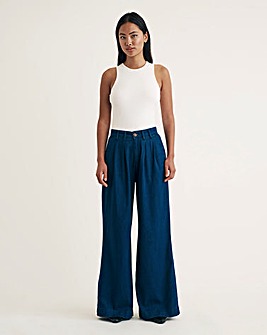 Nobody's Child Blue Denim Ava Pleat Front Wide Leg Trouser