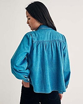 Nobody's Child Indigo Denim Andra Blouse with White Stich Collar