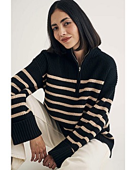 Nobody's Child Stripe Oversized Half Zip Jumper