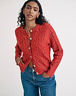 Nobody's Child Red Crew Neck Chunky Cable Cardigan