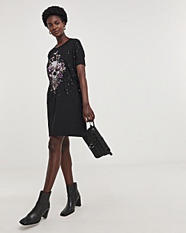 Religion Skull Graphic Tie Waist Sequin Dress